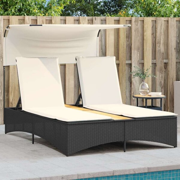VidaXL Dupla Napozóágy - Fekete Polyrattan - 202cm