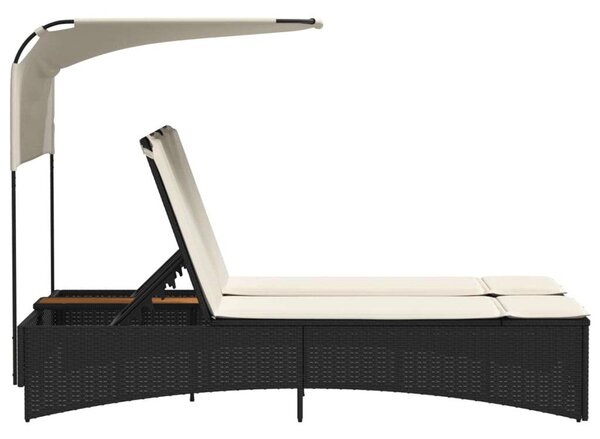 VidaXL Dupla Napozóágy - Fekete Polyrattan - 202cm