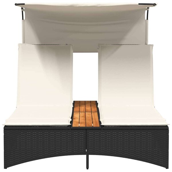 VidaXL Dupla Napozóágy - Fekete Polyrattan - 202cm