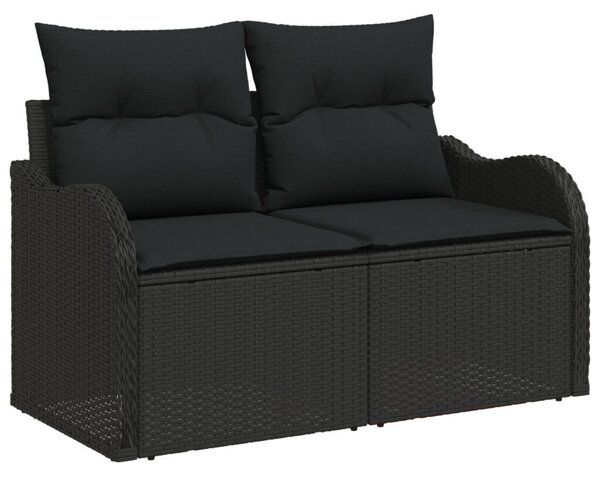 9 darabos Kerti Sofasor párnákkal Fekete Polirattan Akácia