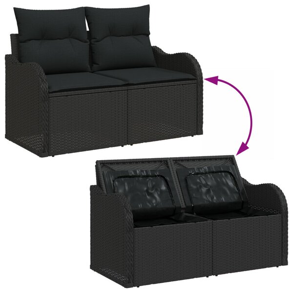9 darabos Kerti Sofasor párnákkal Fekete Polirattan Akácia
