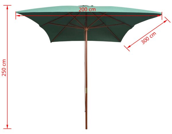 VidaXL Zöld Napernyő - Fa Rúd - 200x300 cm