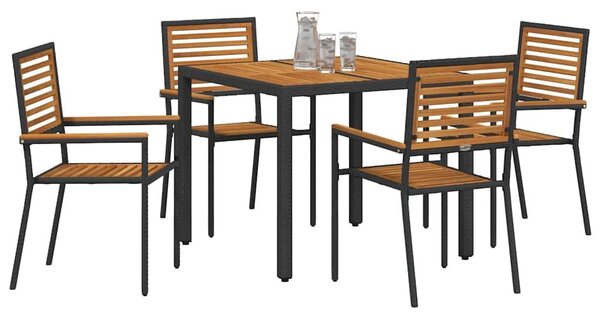 VidaXL Kert étkező szett 5 pcs Fekete, Fa 90 x 90 x 75 cm polirattan