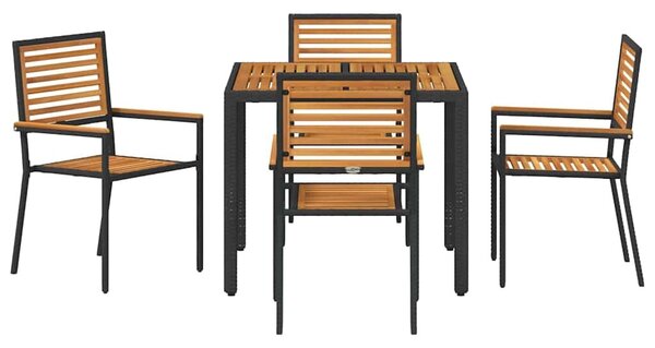 VidaXL Kert étkező szett 5 pcs Fekete, Fa 90 x 90 x 75 cm polirattan