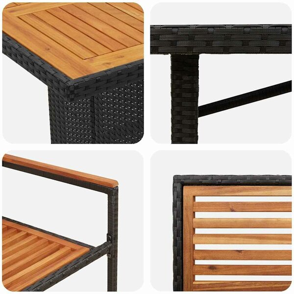 VidaXL Kert étkező szett 5 pcs Fekete 190 x 80 x 75 cm polirattan