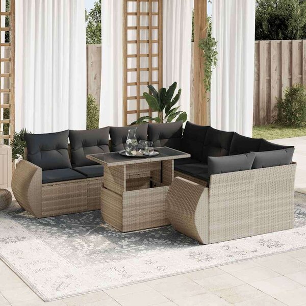 VidaXL Polyrattan Kerti Ülőgarnitúra - 9 részes - Világosszürke