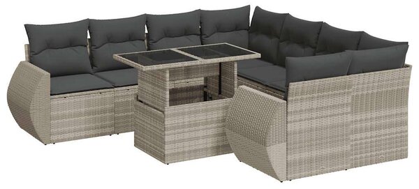 VidaXL Polyrattan Kerti Ülőgarnitúra - 9 részes - Világosszürke