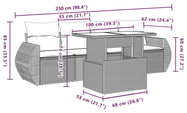 VidaXL Polyrattan Kerti Ülőgarnitúra - 5 részes, Világosszürke