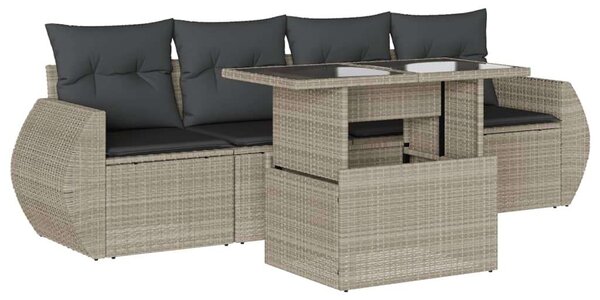 VidaXL Polyrattan Kerti Ülőgarnitúra - 5 részes, Világosszürke