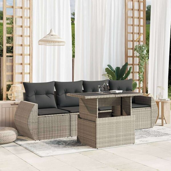 VidaXL Polyrattan Kerti Ülőgarnitúra - 5 részes, Világosszürke