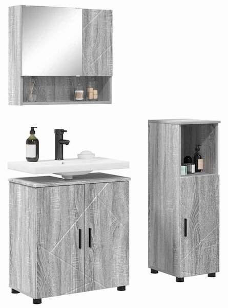 Fürdőszoba bútor szett 3 pcs Szürke sonoma 61 x 35 x 64 cm