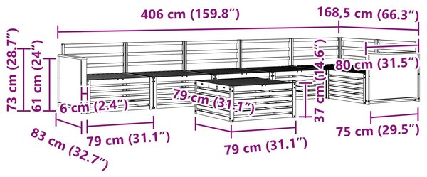 VidaXL Kültéri kanapé szett 7 pcs Természetes Tömör Akácfa
