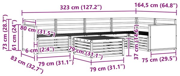 VidaXL Kültéri kanapé szett 6 pcs Természetes Tömör Akácfa