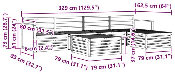 VidaXL Kültéri kanapé szett 6 pcs Természetes 79 x 79 x 37 cm