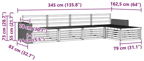 VidaXL Kültéri kanapé szett 5 pcs Természetes Tömör Akácfa