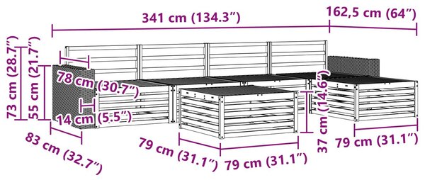 VidaXL Kültéri kanapé szett 6 pcs Természetes 79 x 79 x 37 cm
