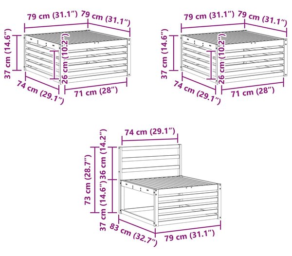 VidaXL Kültéri kanapé szett 6 pcs Természetes 79 x 79 x 37 cm