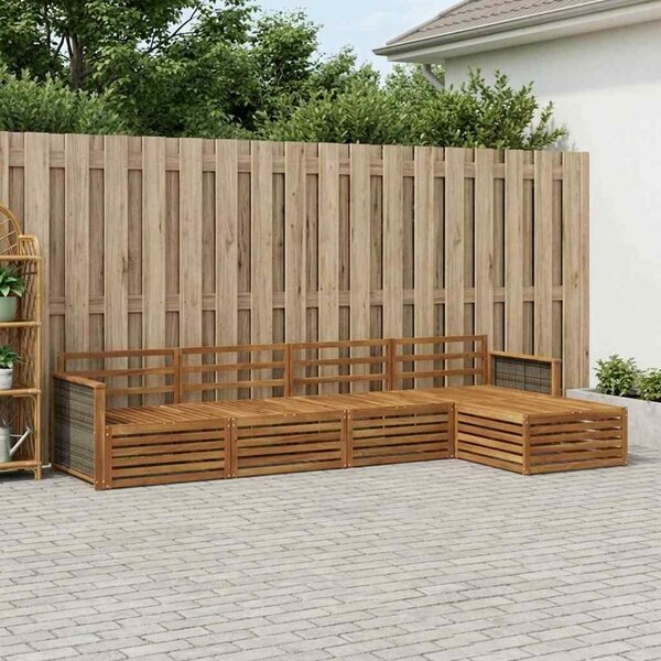 VidaXL Kültéri kanapé szett 5 pcs Természetes Tömör Akácfa