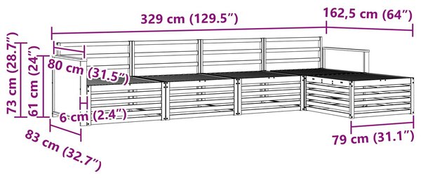VidaXL Kültéri kanapé szett 5 pcs Természetes Tömör Akácfa