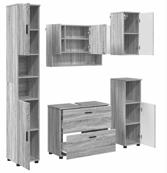 Fürdőszoba bútor szett 5 pcs Szürke sonoma 30 x 35 x 192 cm