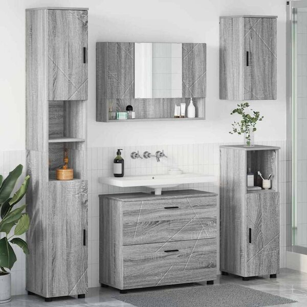Fürdőszoba bútor szett 5 pcs Szürke sonoma 30 x 35 x 192 cm