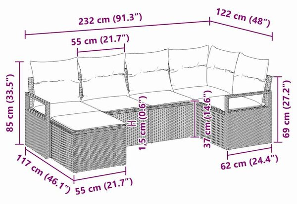 VidaXL Kanapé Szett párnával 6 pcs Bézs polirattan