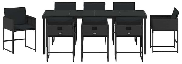 VidaXL Kert étkező szett 9 pcs Fekete polirattan