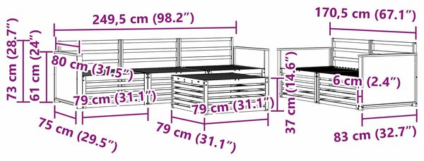 VidaXL Kültéri kanapé szett 6 pcs Természetes Tömör Akácfa