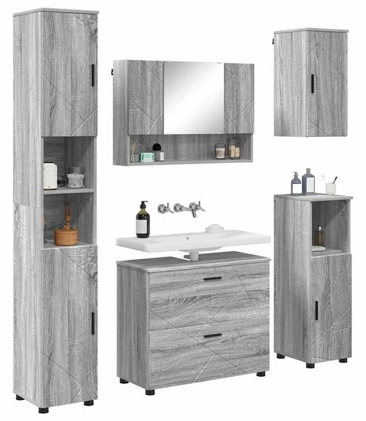 Fürdőszoba bútor szett 5 pcs Szürke sonoma 30 x 35 x 192 cm