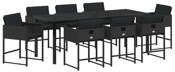 VidaXL Kert étkező szett 9 pcs Fekete polirattan