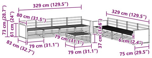 VidaXL Kültéri kanapé szett 9 pcs Természetes Tömör akácfa