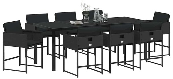 VidaXL Kert étkező szett 9 pcs Fekete polirattan