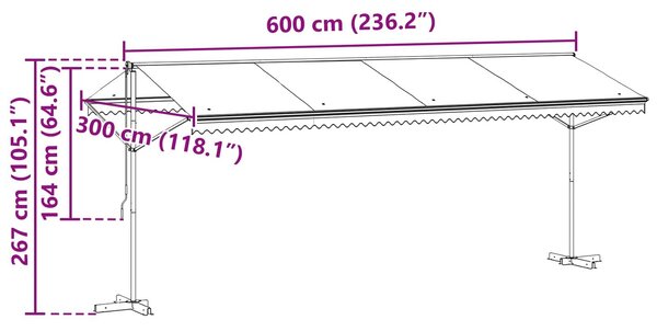 VidaXL Szabadon álló napellenző Szürke 6 x 3 m Poliészter