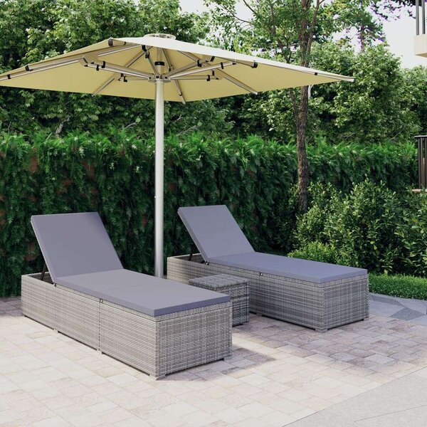 Polyrattan Napozóágy Szett - 2 Fekvő, Asztallal - Szürke