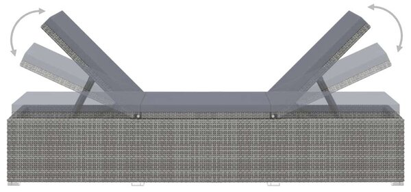 Polyrattan Napozóágy Szett - 2 Fekvő, Asztallal - Szürke