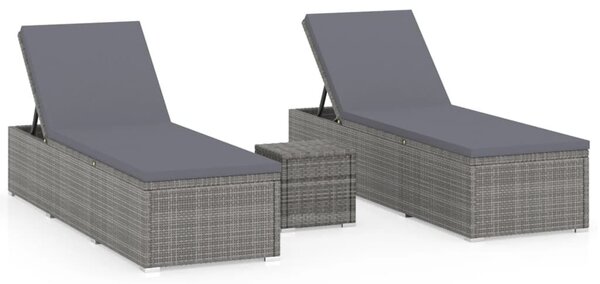 Polyrattan Napozóágy Szett - 2 Fekvő, Asztallal - Szürke