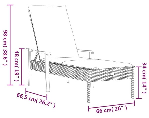 RelaxDays - Napozóágy - Polyrattan - Szürke - 198x66cm
