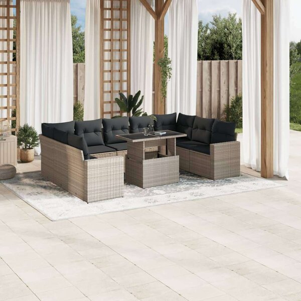 VidaXL Polyrattan Kerti Ülőgarnitúra - 10 részes, Világosszürke