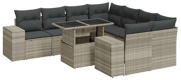 VidaXL Polyrattan Kerti Ülőgarnitúra - 9 részes - Világosszürke