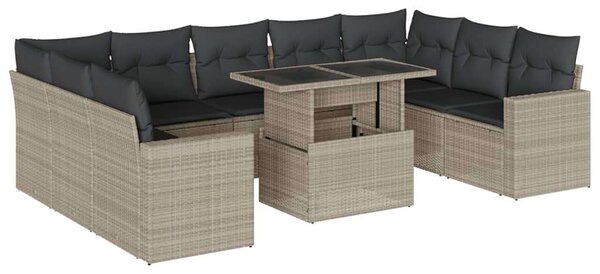 VidaXL Polyrattan Kerti Ülőgarnitúra - 10 részes, Világosszürke