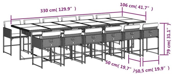 VidaXL 13részes vegyes bézs polyrattan kerti étkezőgarnitúra párnákkal