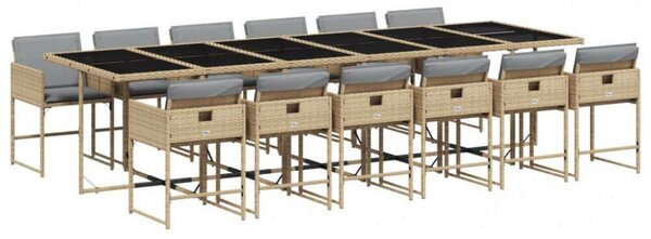 VidaXL 13részes vegyes bézs polyrattan kerti étkezőgarnitúra párnákkal