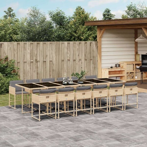 VidaXL 13részes vegyes bézs polyrattan kerti étkezőgarnitúra párnákkal