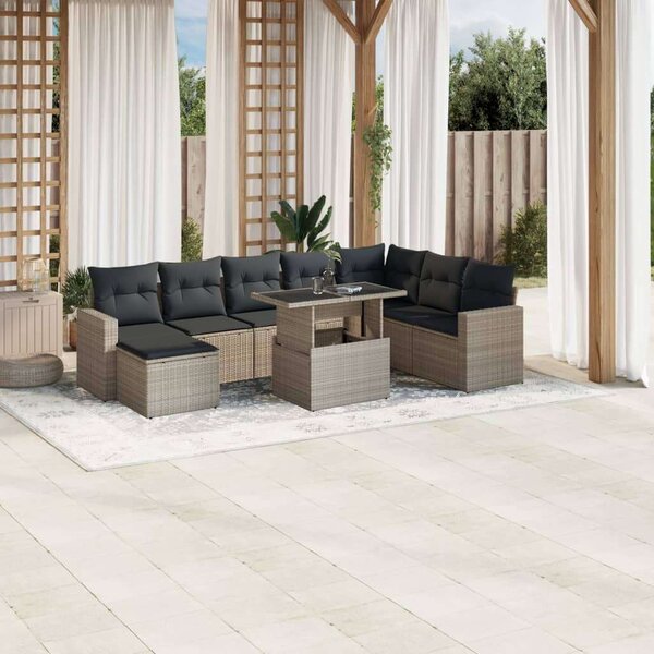 VidaXL Polyrattan Kerti Ülőgarnitúra - 9 részes, Világosszürke