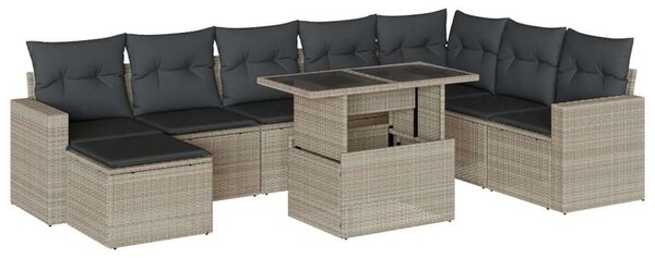 VidaXL Polyrattan Kerti Ülőgarnitúra - 9 részes, Világosszürke