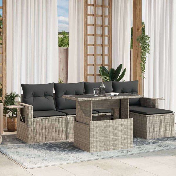 VidaXL Polyrattan Kerti Ülőgarnitúra - 6 részes, Világosszürke