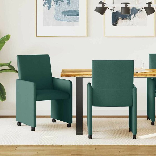 Étkezőszékek kerékkel 2 pcs Sötétzöld 57 x 66 x 94 cm szövet