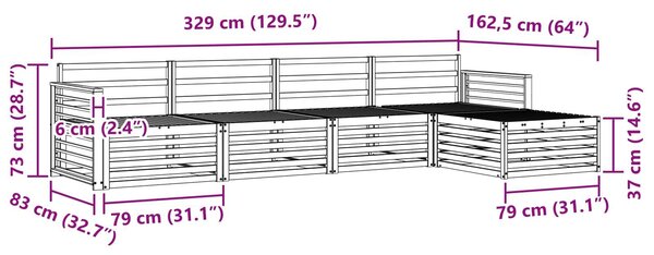 VidaXL Kültéri kanapé szett 5 pcs Természetes Tömör Akácfa
