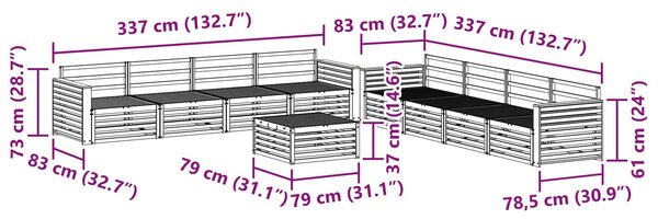 VidaXL Kültéri kanapé szett 9 pcs Természetes Tömör Akácfa