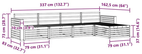 VidaXL Kültéri kanapé szett 5 pcs Természetes Tömör Akácfa